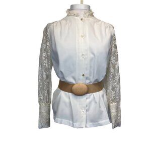 Vintage Victorian Cottage Core Prairie 70s Lace Lee Mar Pageant Blouse Size LARG